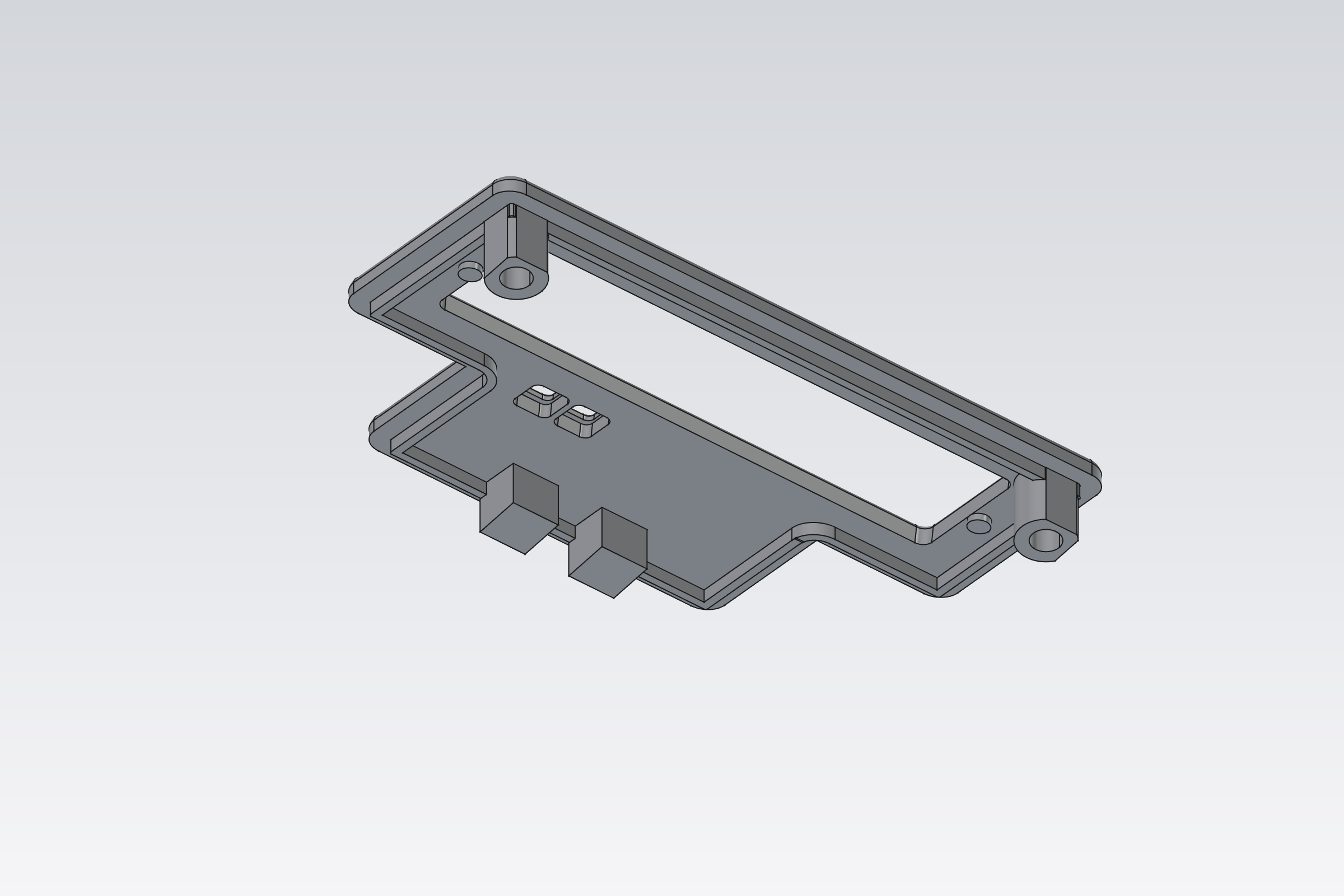 Underside of the lid: front screw posts, locating pins for the switch plate, pockets for the R and B buttons, and the two rear screw posts