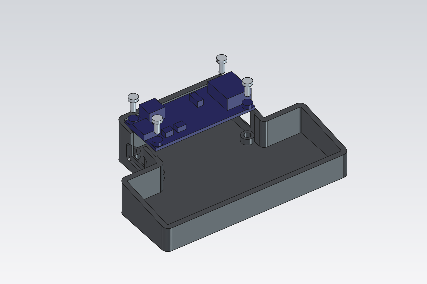 Feather board above the tray with four screws lined up over the inserts