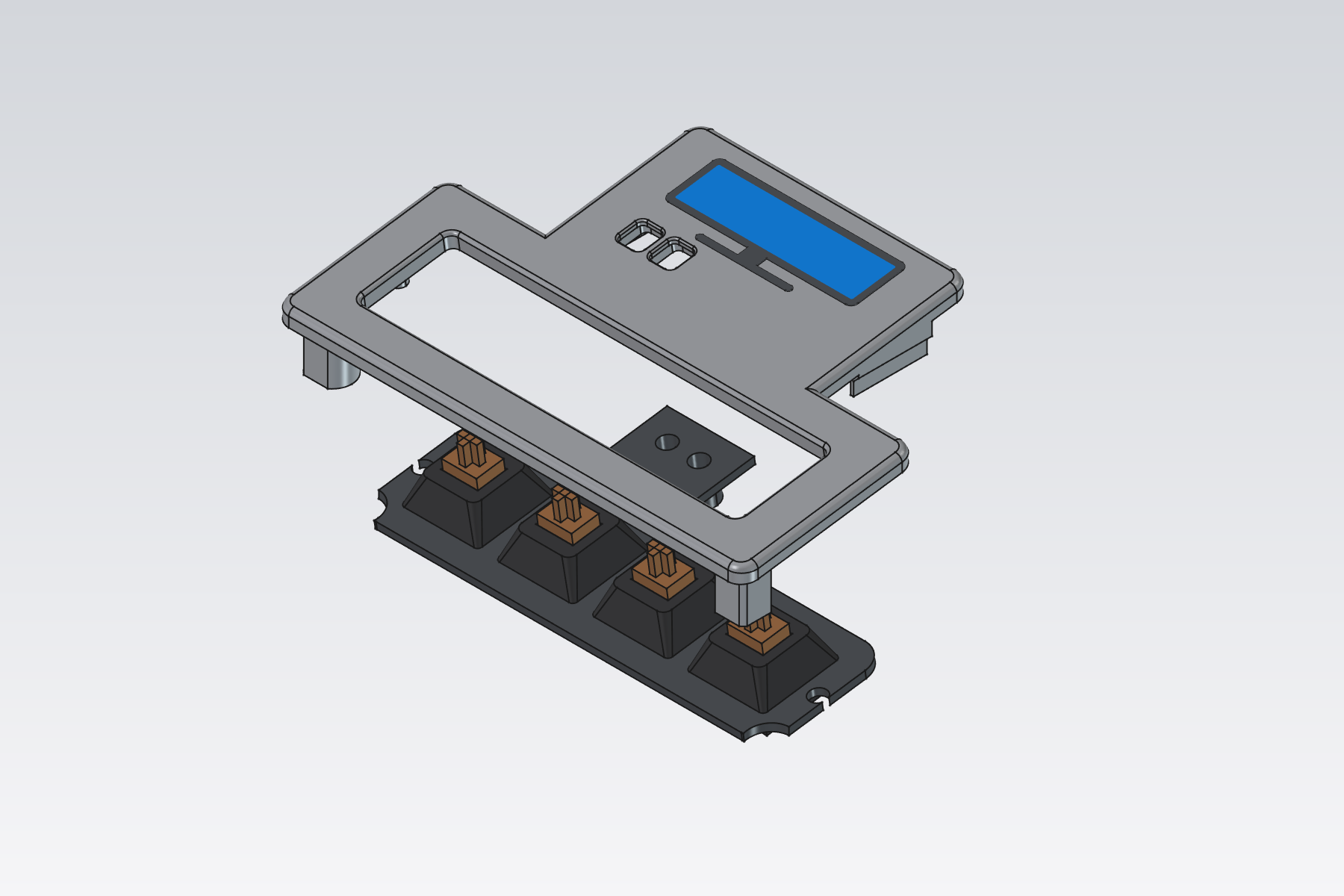 Switch plate with four switches below the lid, and the R and B buttons below their holes